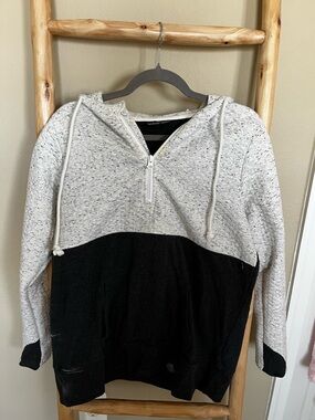 Nursing Queen Speckled Gray and Black Colorblock Waffle Half-Zip Hoodie